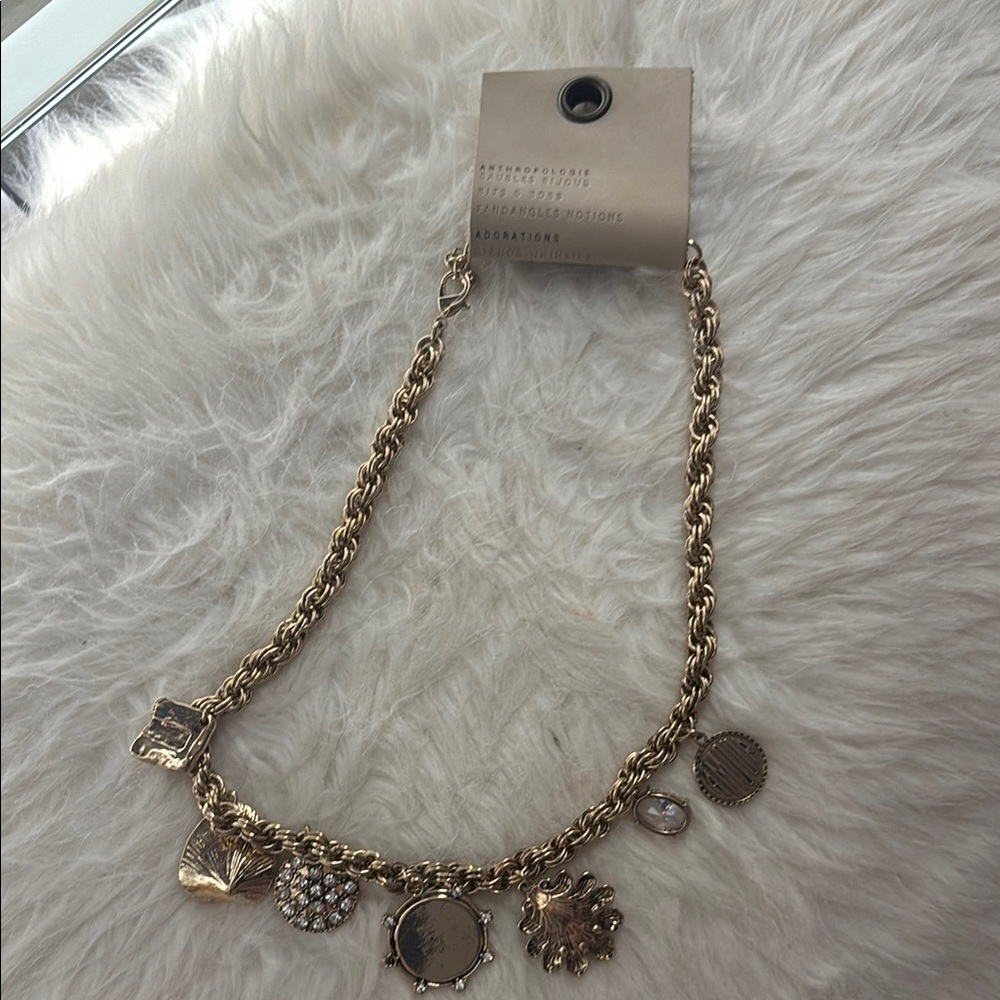 Anthropologie Gold Charm Necklace with Twisted Chain